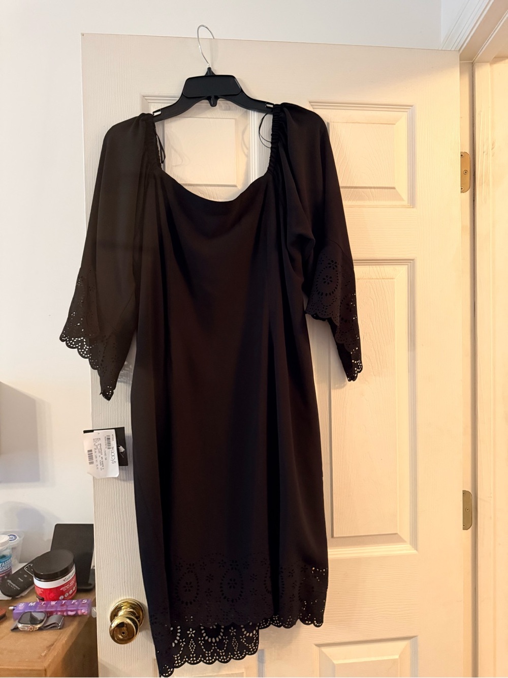 Signature Black Scalloped Hem Eyelet Midi Dress